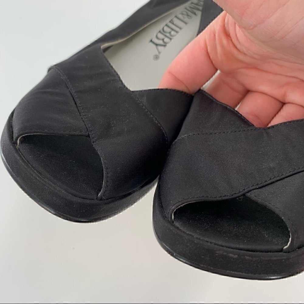 Sam & Libby heels size 8 Dion black satin peep toe slingbacks y2k formal party - Picture 8 of 12